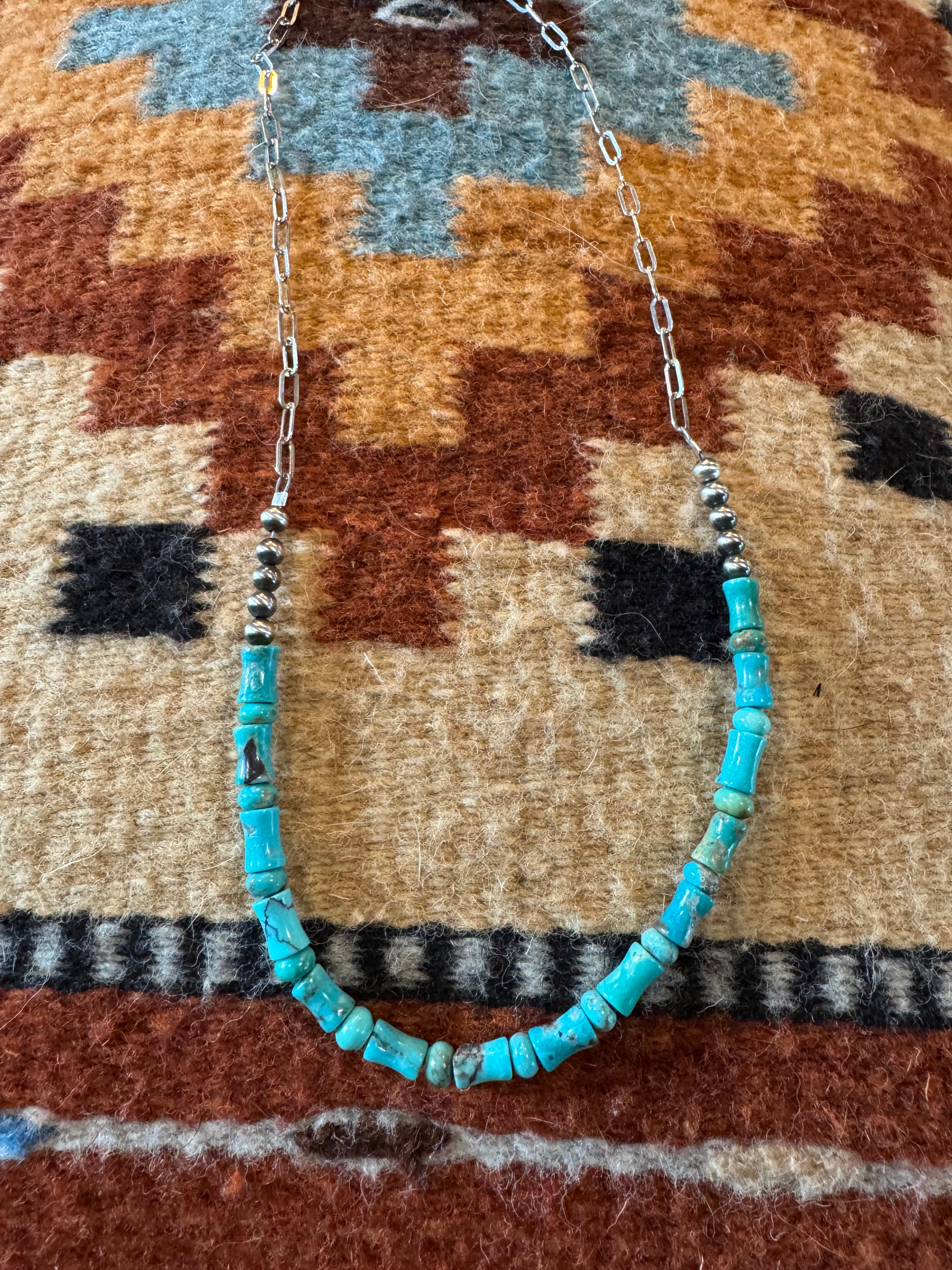 Kingman Turquoise and Navajo Pearl Necklace