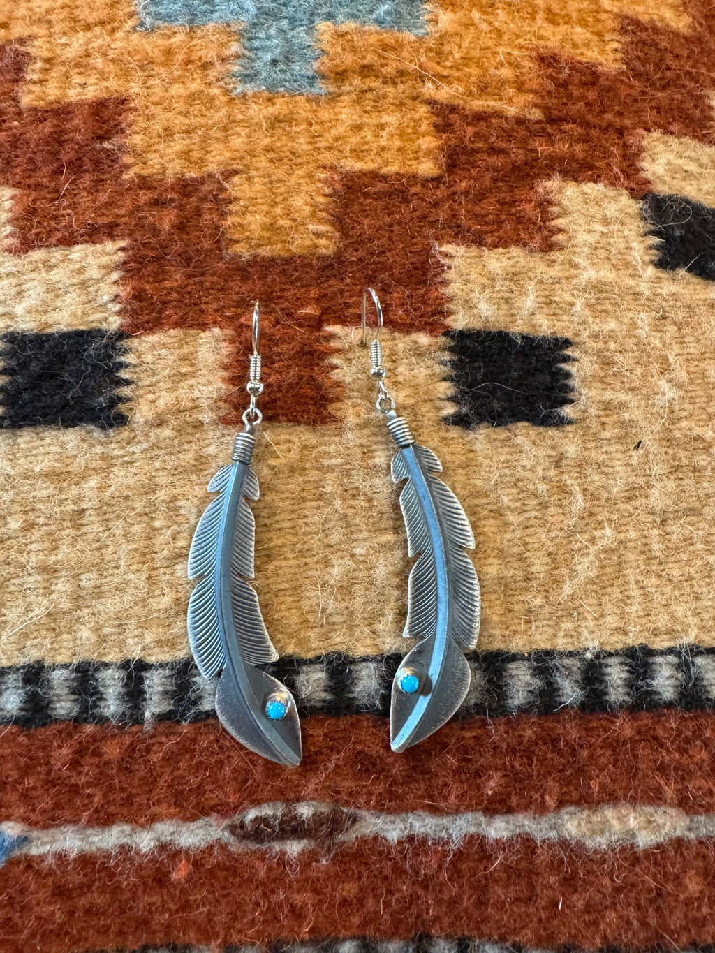 Silver and Turquoise Feather Earrings