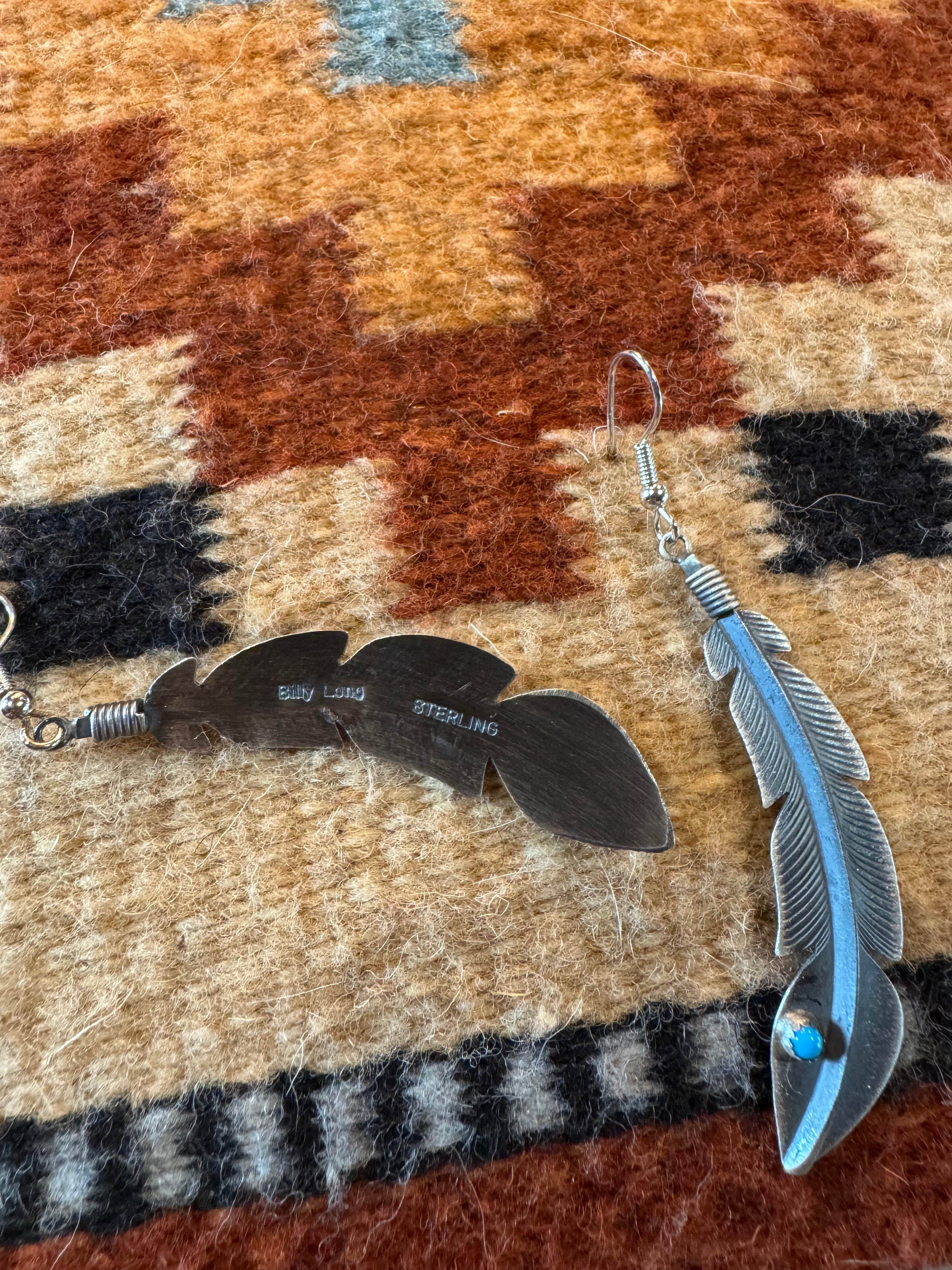 Silver and Turquoise Feather Earrings